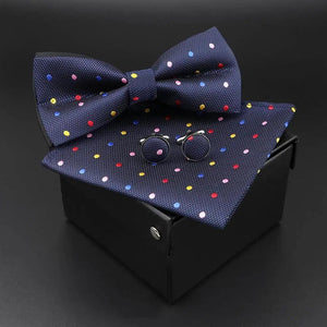 Trendy Tiny Dots Print Bowtie With Pocket Square And Cufflinks Set For Men Retro  Butterfly Party Wedding Bowties Without Box Stylish Ties Gift