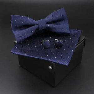 Trendy Tiny Dots Print Bowtie With Pocket Square And Cufflinks Set For Men Retro  Butterfly Party Wedding Bowties Without Box Stylish Ties Gift