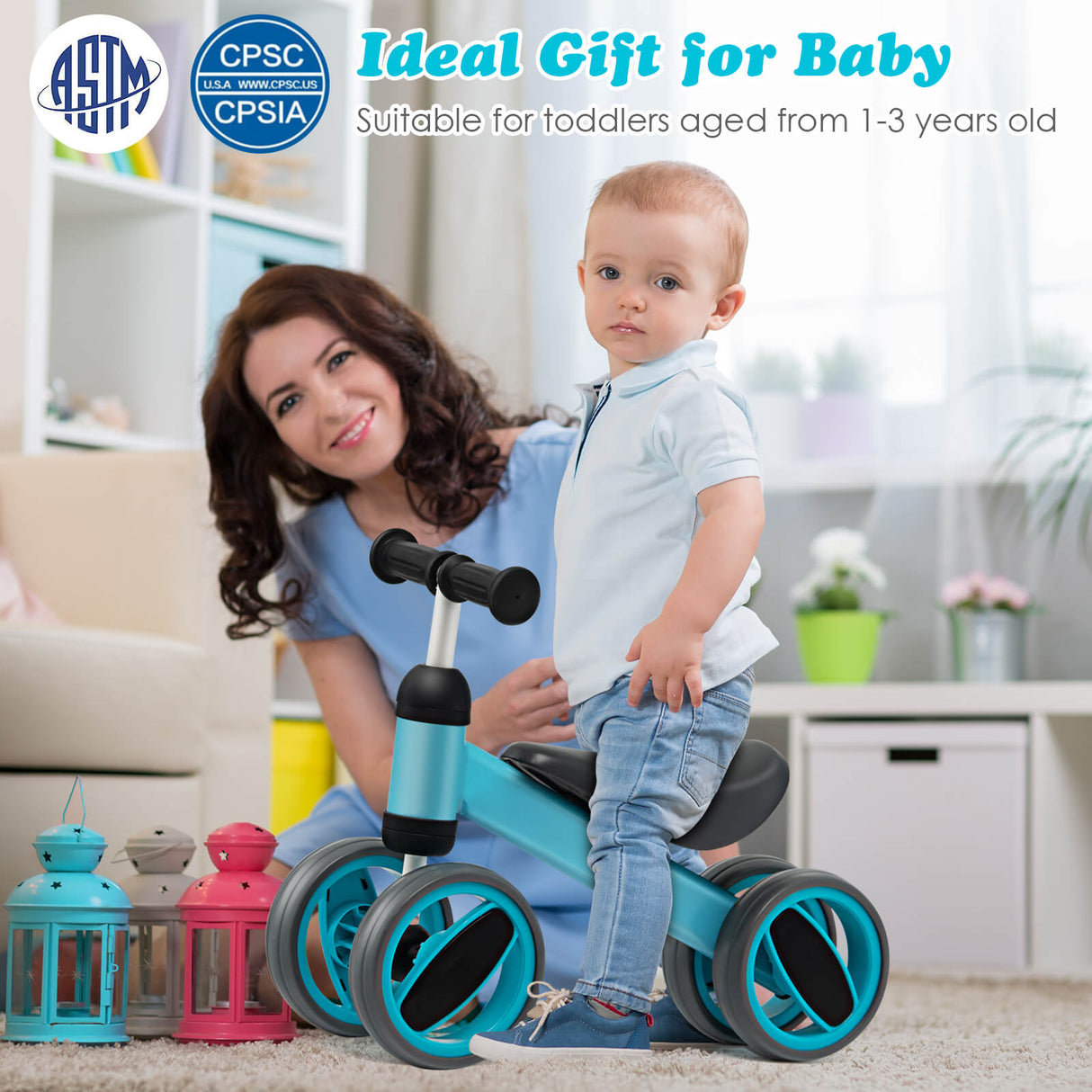 4 Wheels Baby Balance Bike Toy-Blue