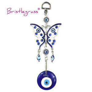 Turkish Blue Evil Eye Rhinestone Butterfly Amulet with Blue Rhinestone Car Charm Rear View Mirror Wall Hanging Protection Lucky Charms Wall Hanging Pendant Protection  Home Decor Blessing Gift