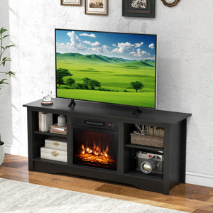 TV Stand for up to 65" Flat Screen TVs with Adjustable Shelves for 18" Electric Fireplace (Not Included)-Black