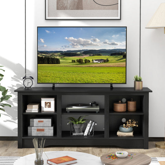 TV Stand for up to 65" Flat Screen TVs with Adjustable Shelves for 18" Electric Fireplace (Not Included)-Black