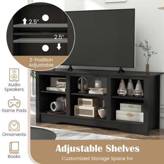 TV Stand for up to 65" Flat Screen TVs with Adjustable Shelves for 18" Electric Fireplace (Not Included)-Black