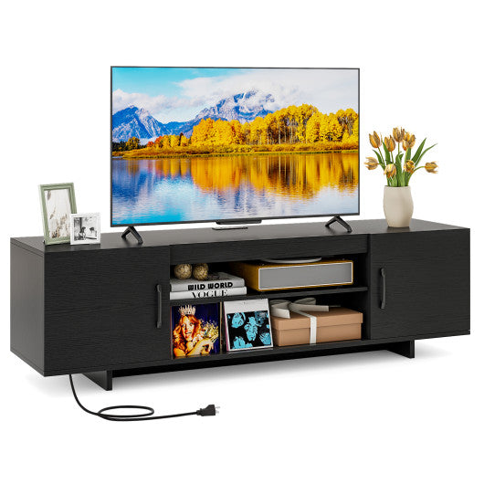 TV Stand with Power Outlet and 2 Cable Holes for 65 Inch TVs-Black