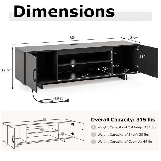 TV Stand with Power Outlet and 2 Cable Holes for 65 Inch TVs-Black