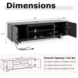 TV Stand with Power Outlet and 2 Cable Holes for 65 Inch TVs-Black