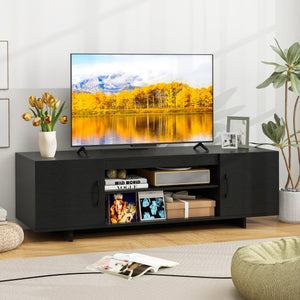 TV Stand with Power Outlet and 2 Cable Holes for 65 Inch TVs-Black