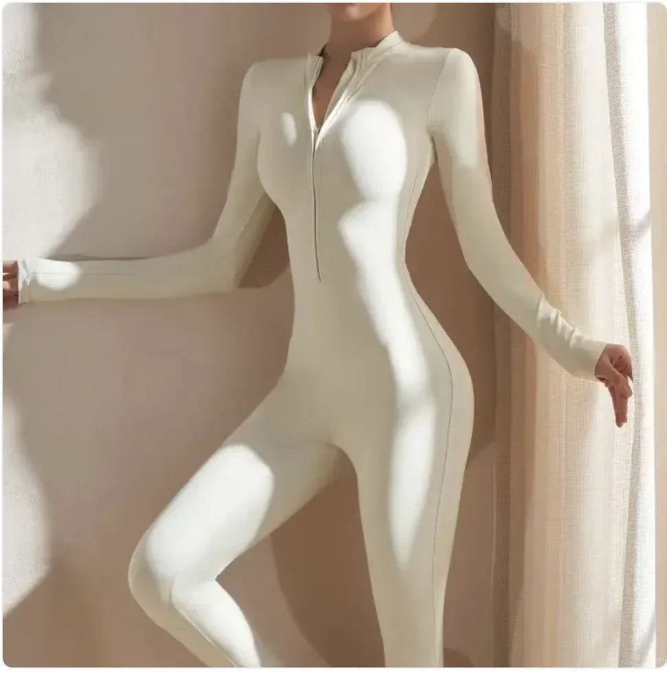 Women's Long-Sleeve Zipper Yoga Jumpsuit