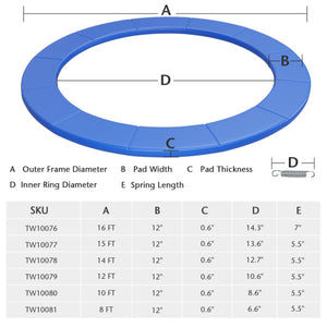 12 Feet Waterproof and Tear-Resistant Universal Trampoline Safety Pad Spring Cover-Blue