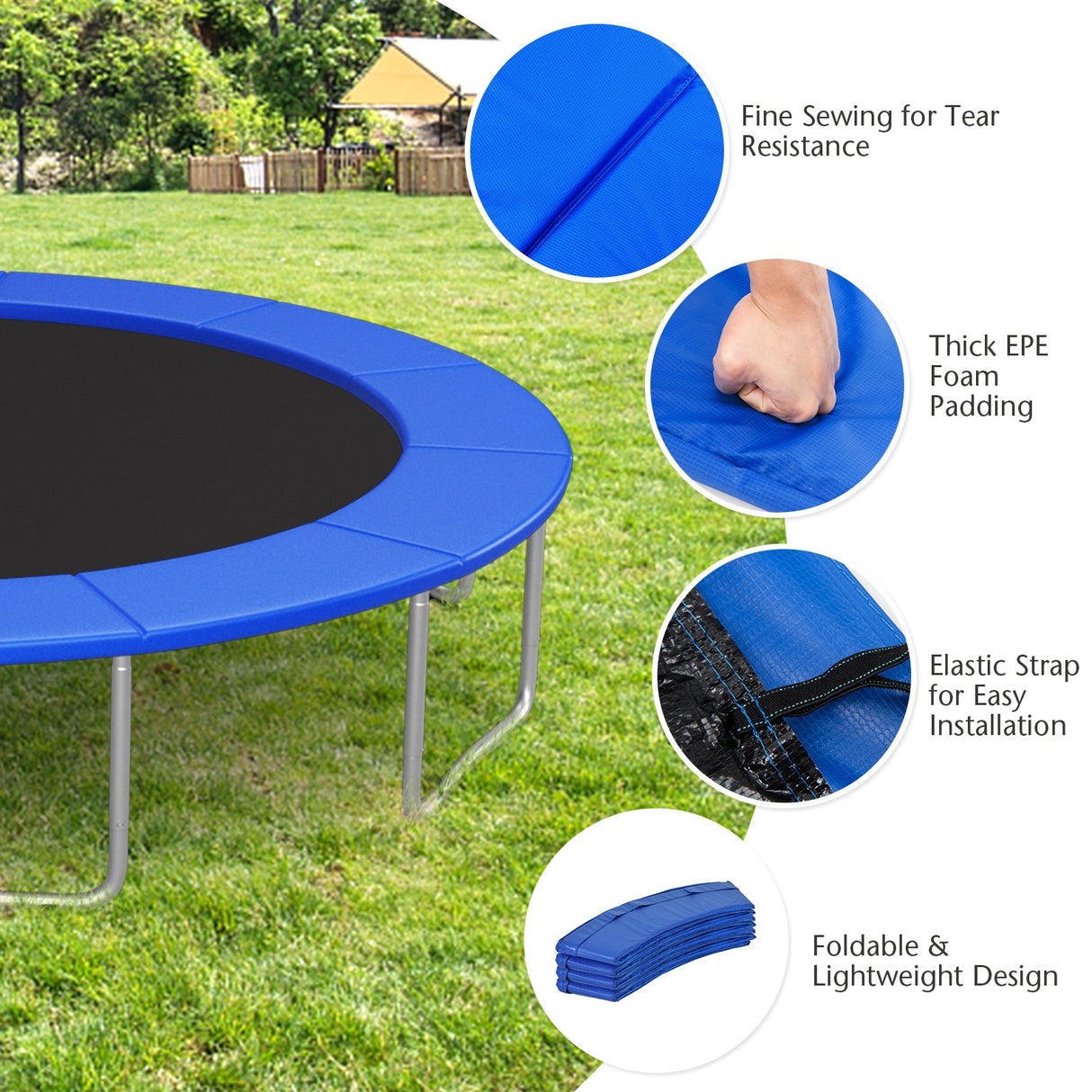 12 Feet Waterproof and Tear-Resistant Universal Trampoline Safety Pad Spring Cover-Blue
