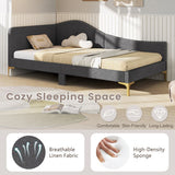 Full/Twin Size Rivet-Tufted Platform Bed with Metal Legs and Wood Slats-Twin Size