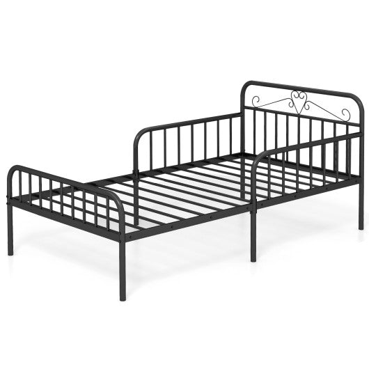 Twin Size Bed Frame with Headboard and Safety Side Guardrails-Black