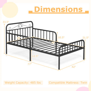 Twin Size Bed Frame with Headboard and Safety Side Guardrails-Black