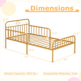 Twin Size Bed Frame with Headboard and Safety Side Guardrails-Gold