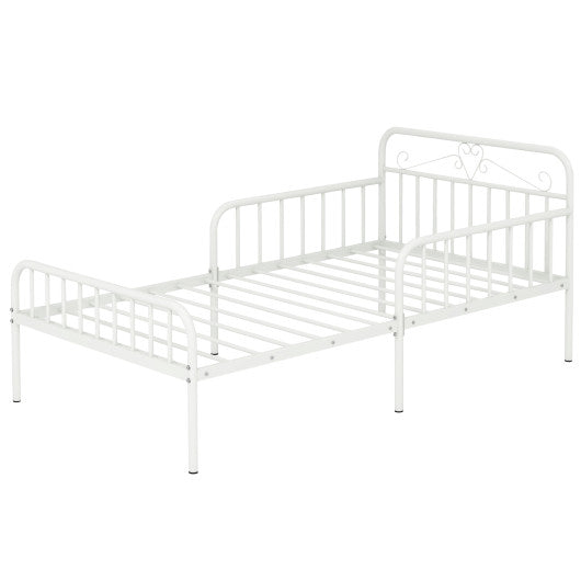 Twin Size Bed Frame with Headboard and Safety Side Guardrails-White