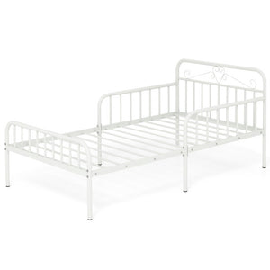 Twin Size Bed Frame with Headboard and Safety Side Guardrails-White