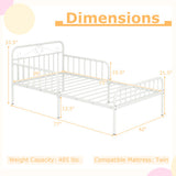 Twin Size Bed Frame with Headboard and Safety Side Guardrails-White