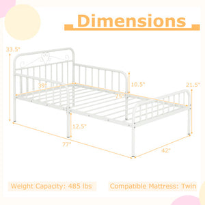 Twin Size Bed Frame with Headboard and Safety Side Guardrails-White