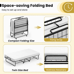Twin Size Folding Bed with Memory Foam Mattress and Heavy-duty Metal Frame