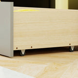 Twin Size House Bed with 2 Storage Drawers and Fence Guardrails-Gray