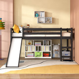 Twin Size Low Sturdy Loft Bed with Slide Wood-Dark Brown