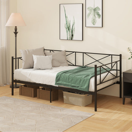 Twin Size Platform Bed with Heavy-duty Metal Slat Support-Black