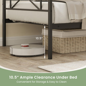 Twin Size Platform Bed with Heavy-duty Metal Slat Support-White