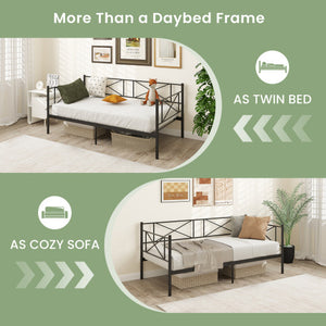 Twin Size Platform Bed with Heavy-duty Metal Slat Support-Black