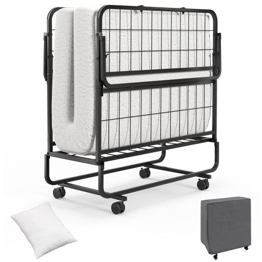 Twin Size Rollaway Guest Folding Bed with Pillow and Cover