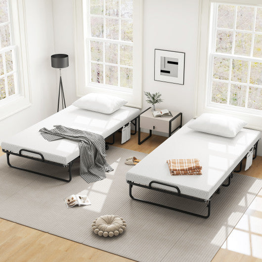 Twin Size Rollaway Guest Folding Bed with Pillow and Cover