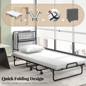Twin Size Rollaway Guest Folding Bed with Pillow and Cover