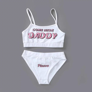 Two Piece Set Fashion COME HERE DADDY Letter Print Tank Top Sleeveless Summer Cropped Bikini Women's 2Pcs Come Here Yes Daddy Please Printed Bikini Swimsuit Bathing Suit Padded Bra Top Panty Set Swimwear