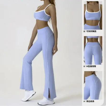 Spaghetti Strap Contrast Color Yoga Sports Suit