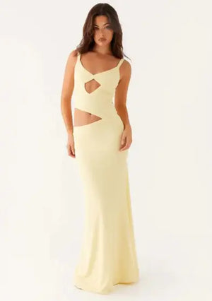 Hollow Stitch Irregular Solid Color Dress