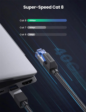 Elegant Black Ethernet Cable CAT8 40Gbps 2000MHz CAT 8 Networking Nylon Braided Internet LAN Network Cable With Gold Silver Plated RJ45 Connector Cord For Router TV