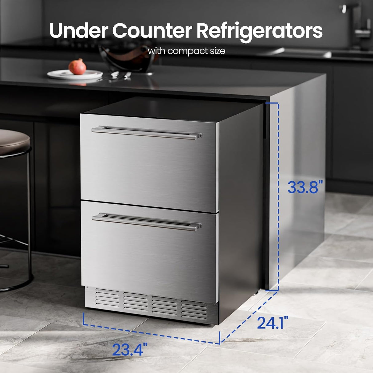 Under Counter Refrigerator, 24 Inch Double Drawer Beverage Fridge F58145