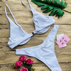 Underwired Bikini Female Swimsuit Women Swimwear Two-Piece V Shape Wire Bikini Set Bather Bathing Suit Women Micro Bikini Set Shiny Metallic 2 Piece Swimsuit Push Up Underwire Swimwear Bathing Suit