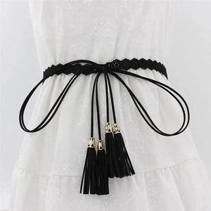 Unique Classic PU Leather Tie Strap Waist Belt For Women Modern Rope Style Design Ladies Waistbands