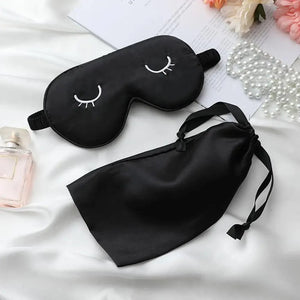 Unique Design Eyelash Embroidery Imitated Silk Sleeping Eye Masks Shading Patch Cover Blindfold With Adjustable Strap Travel Relax Eye Care Tools With Bag