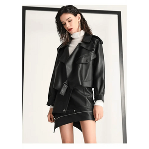 Unique Design Faux Leather Jacket Women Loose Soft Vintage Motorcycle Biker Coat Short Pu Leather Coat Female Punk Autumn Streetwear Outwear