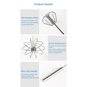 Unique Design Semi-automatic Egg Beater 304 Stainless Steel Egg Whisk Manual Hand Mixer Self Turning Egg Stirrer Kitchen Accessories Egg Tools