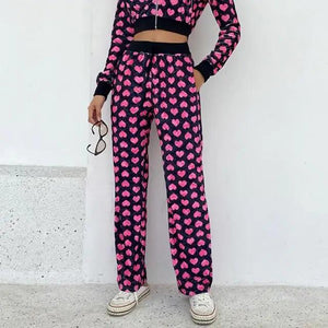 Unique Design Velvet Heart Print Cropped Top Bomber Jacket For Women Autumn Cute Pink Long Sleeve Coats Zipper Winter Overcoat