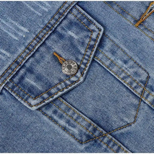 Unique Design Women's Denim Cropped Jacket Female Pockets Hole Short Jean Jackets Ladies Fashionable Button Casual Solid Coats