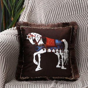 Unique Designed European American Luxury Printed Polyester Cushion Cover Horse printed Lumbar Cover Tassel Edge Modern Throw Pillow Covers Square Decorative Set Cushion Covers For Home Bed Couch Sofa Bench