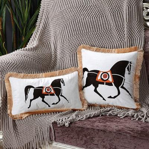 Unique Designed European American Luxury Printed Polyester Cushion Cover Horse printed Lumbar Cover Tassel Edge Modern Throw Pillow Covers Square Decorative Set Cushion Covers For Home Bed Couch Sofa Bench