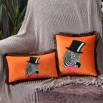 Unique Designed European American Luxury Printed Polyester Cushion Cover Horse printed Lumbar Cover Tassel Edge Modern Throw Pillow Covers Square Decorative Set Cushion Covers For Home Bed Couch Sofa Bench