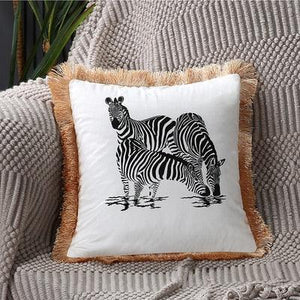 Unique Designed European American Luxury Printed Polyester Cushion Cover Horse printed Lumbar Cover Tassel Edge Modern Throw Pillow Covers Square Decorative Set Cushion Covers For Home Bed Couch Sofa Bench