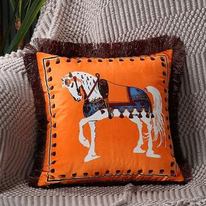 Unique Designed European American Luxury Printed Polyester Cushion Cover Horse printed Lumbar Cover Tassel Edge Modern Throw Pillow Covers Square Decorative Set Cushion Covers For Home Bed Couch Sofa Bench