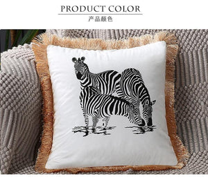 Unique Designed European American Luxury Printed Polyester Cushion Cover Horse printed Lumbar Cover Tassel Edge Modern Throw Pillow Covers Square Decorative Set Cushion Covers For Home Bed Couch Sofa Bench
