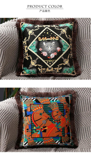 Unique Designed European American Luxury Printed Polyester Cushion Cover Horse printed Lumbar Cover Tassel Edge Modern Throw Pillow Covers Square Decorative Set Cushion Covers For Home Bed Couch Sofa Bench